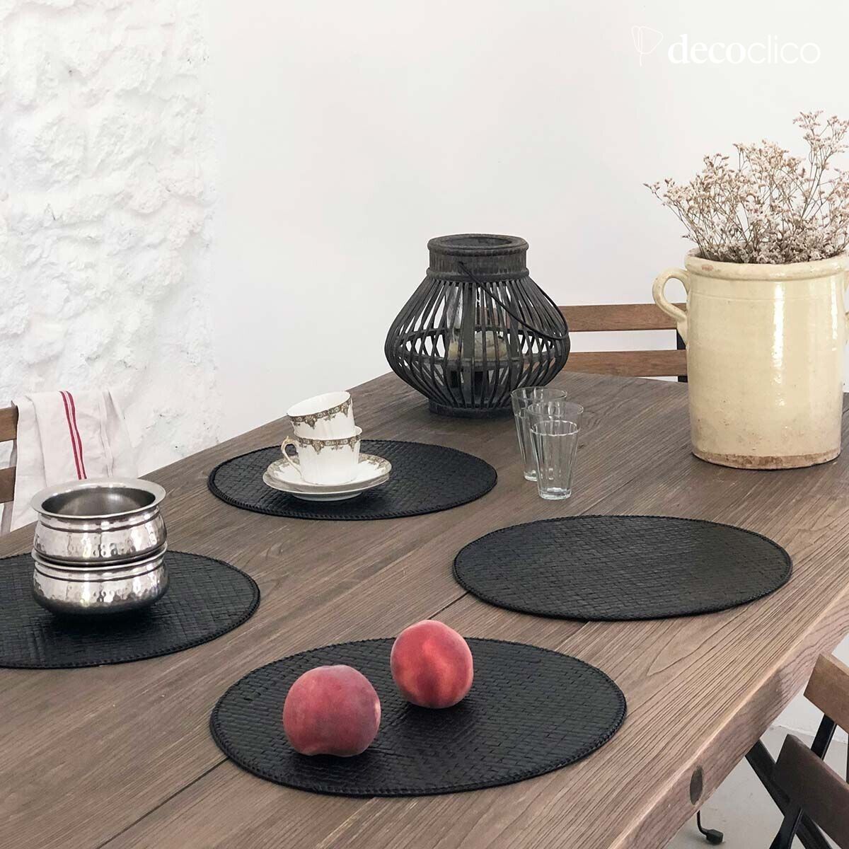 Round placemat (set of 4) in black-dyed pandan Wayan Casatera