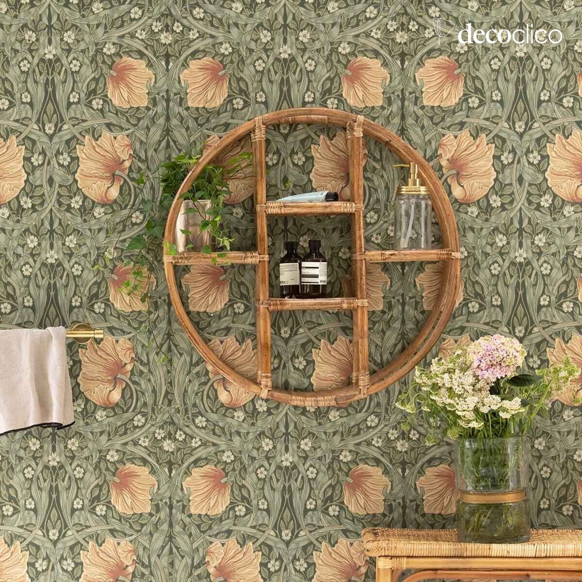 Round vintage-style rattan wall shelf