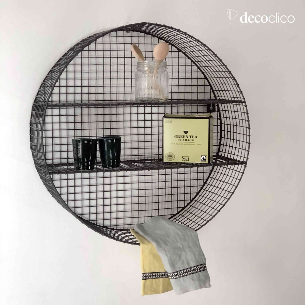 Round wall shelf in anthracite mesh metal Greed