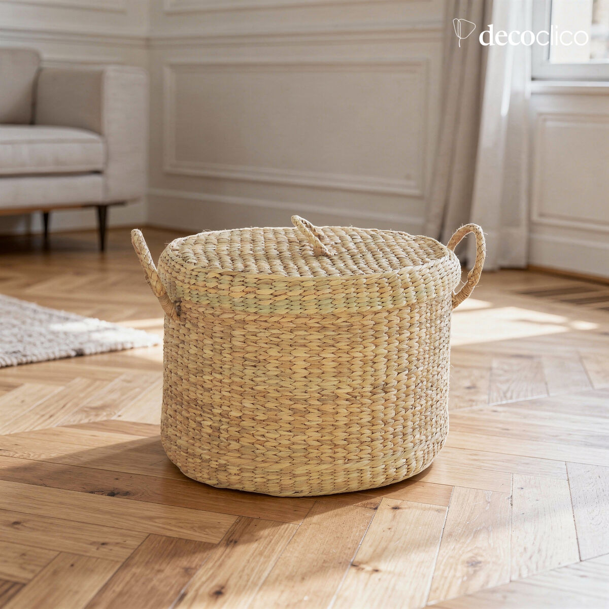 Round water hyacinth basket with lid Céleste
