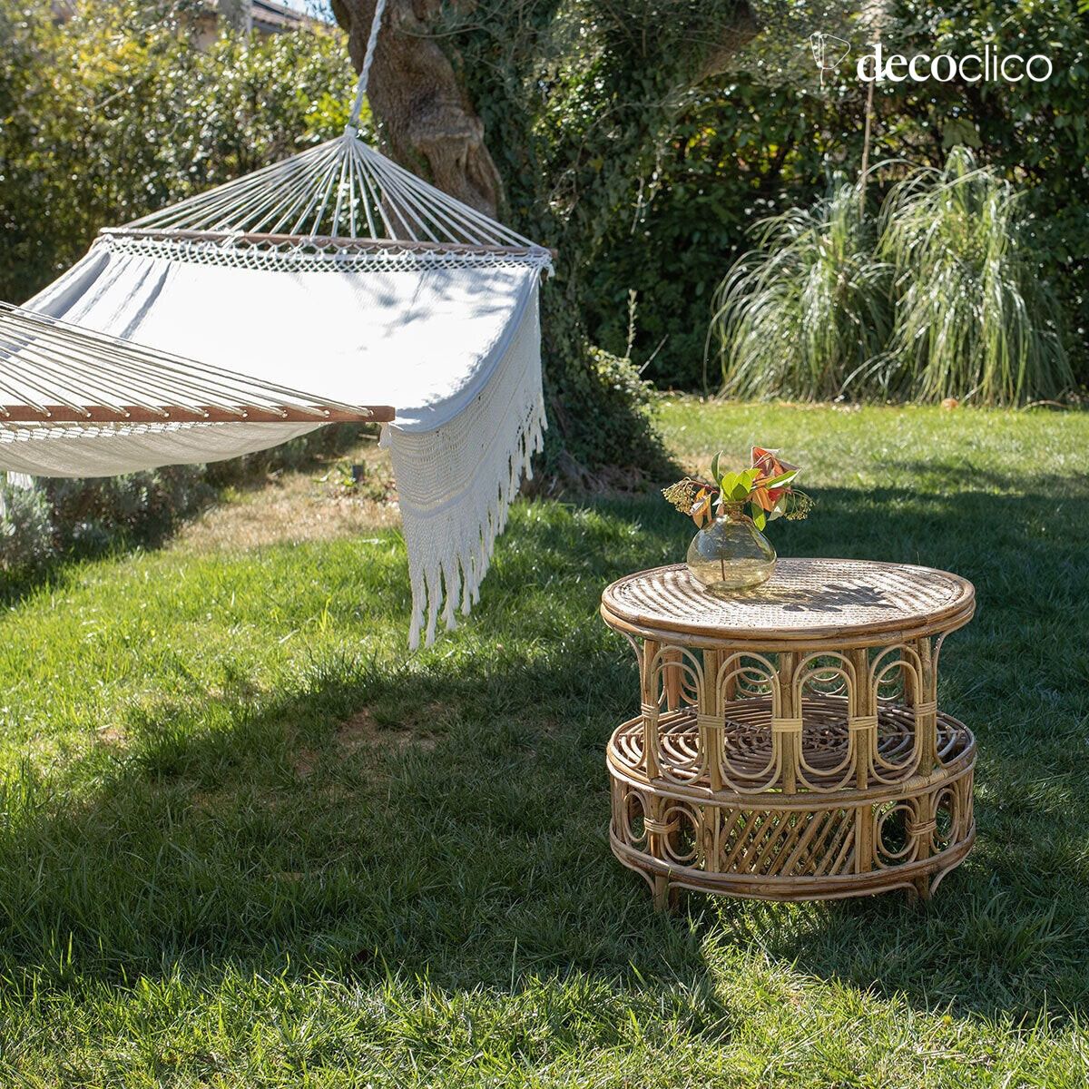Runder Couchtisch aus natürlichem Rattan im Vintage-Stil Moka