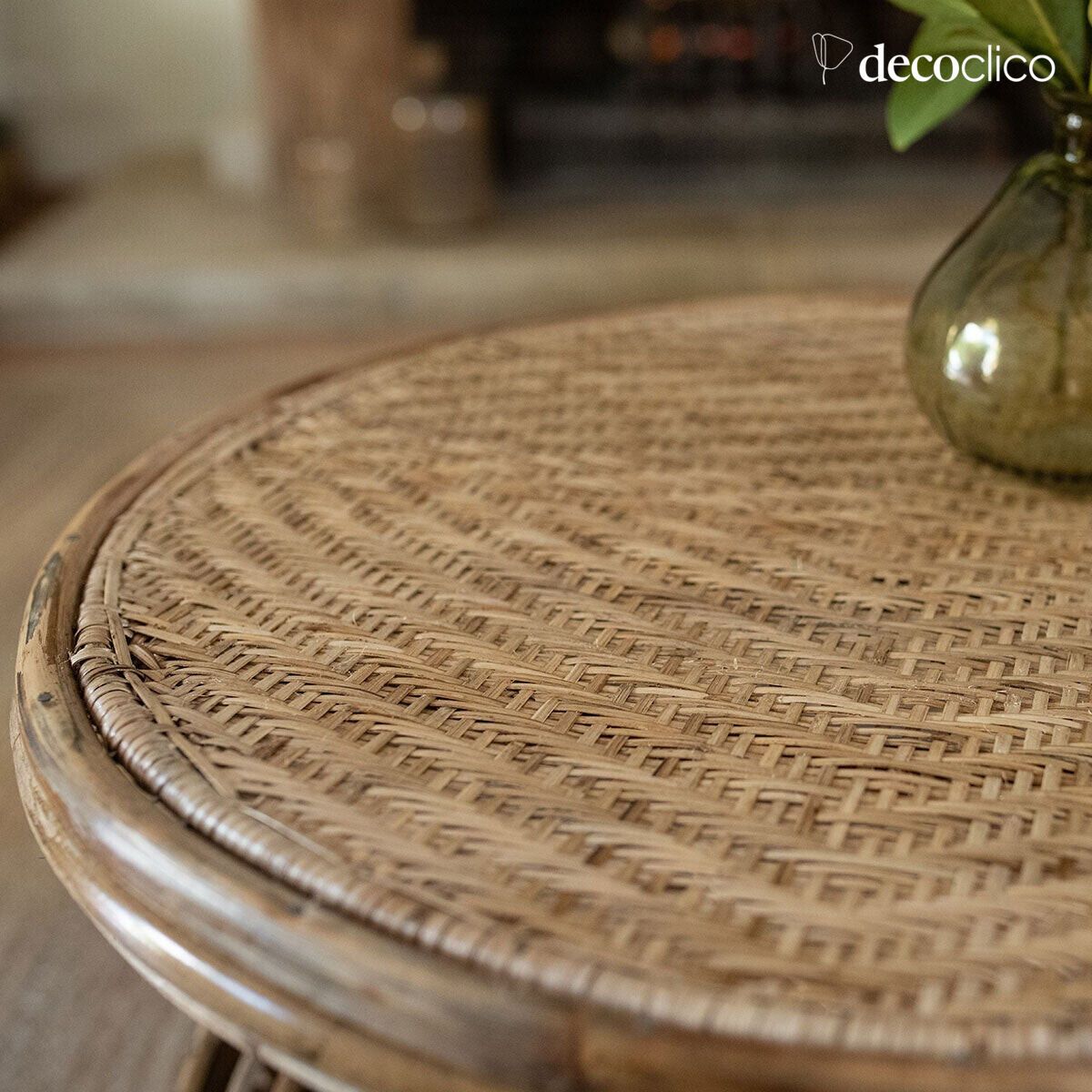 Runder Couchtisch aus natürlichem Rattan im Vintage-Stil Moka