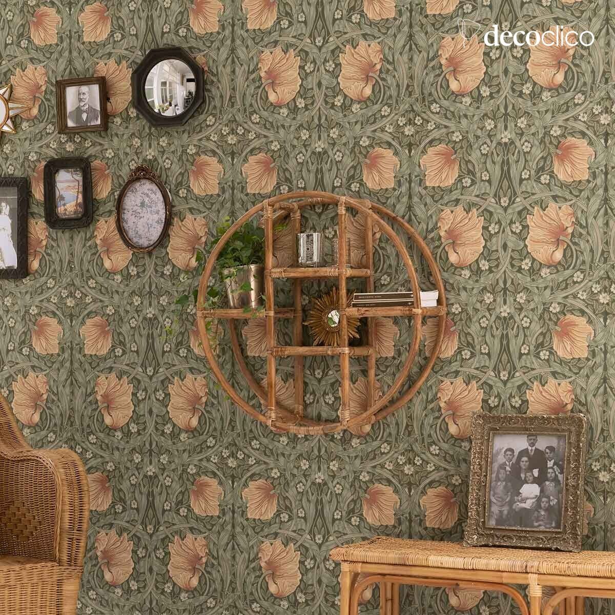 Rundes Wandregal aus Rattan im Vintage-Stil