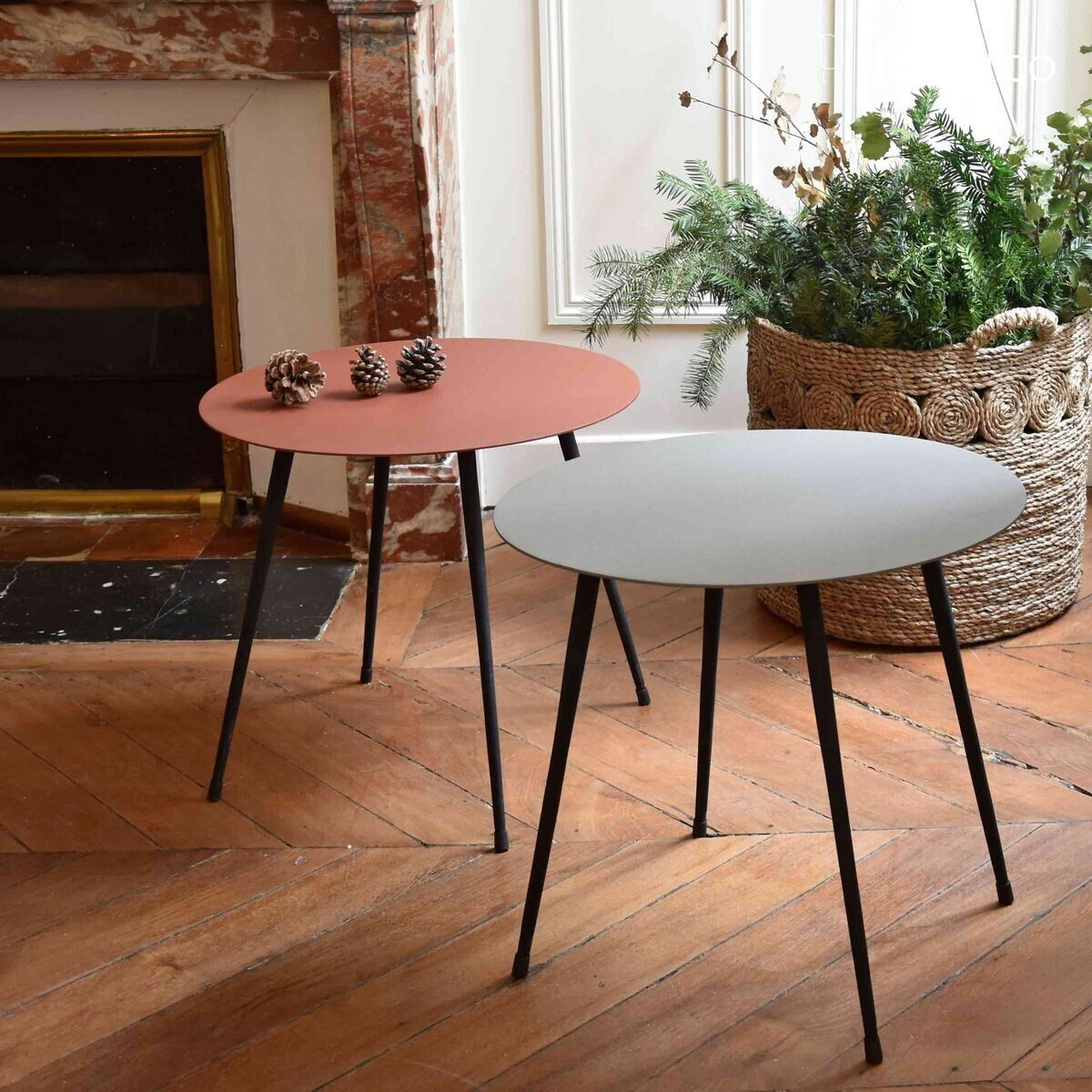 Salontafel en kolomtafel D 45 cm in olijfgroen metaal Tosca