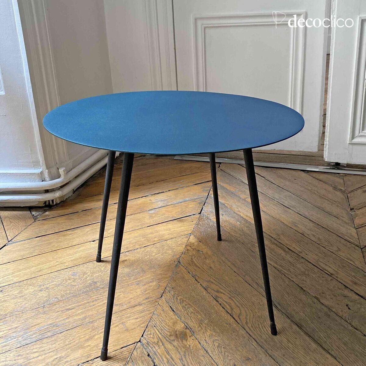 Salontafel en kolomtafel D 55 cm in inktmetaal Tosca