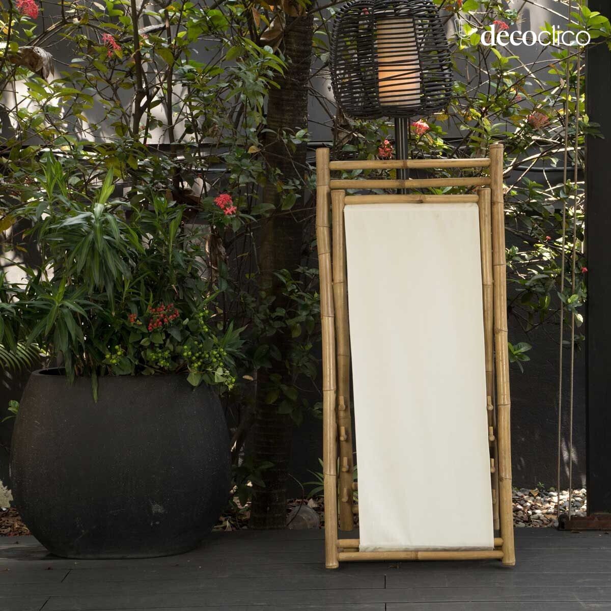 Sdraio cilena in bambù naturale e tela di cotone grezzo Taman