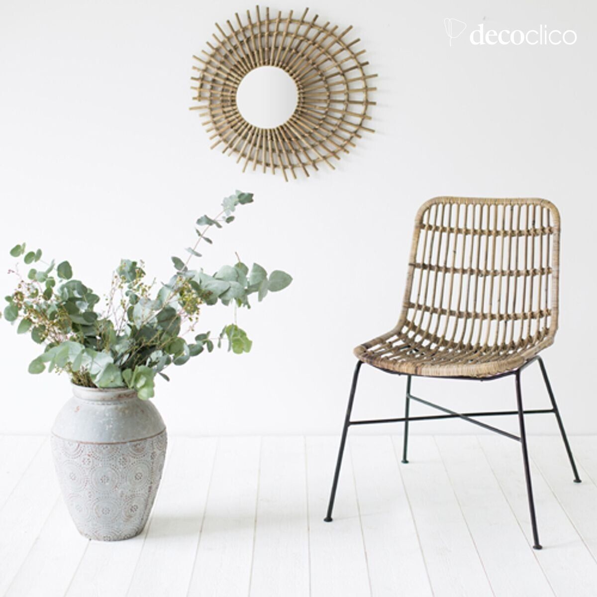 Sedia in rattan naturale con gambe in metallo nero Moka