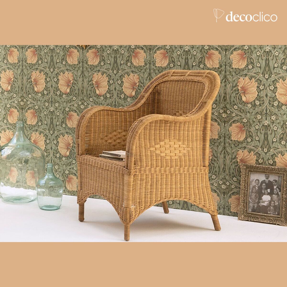 Sessel aus Naturrattan mit Armlehnen und geflochtener Sitzfläche Cabourg