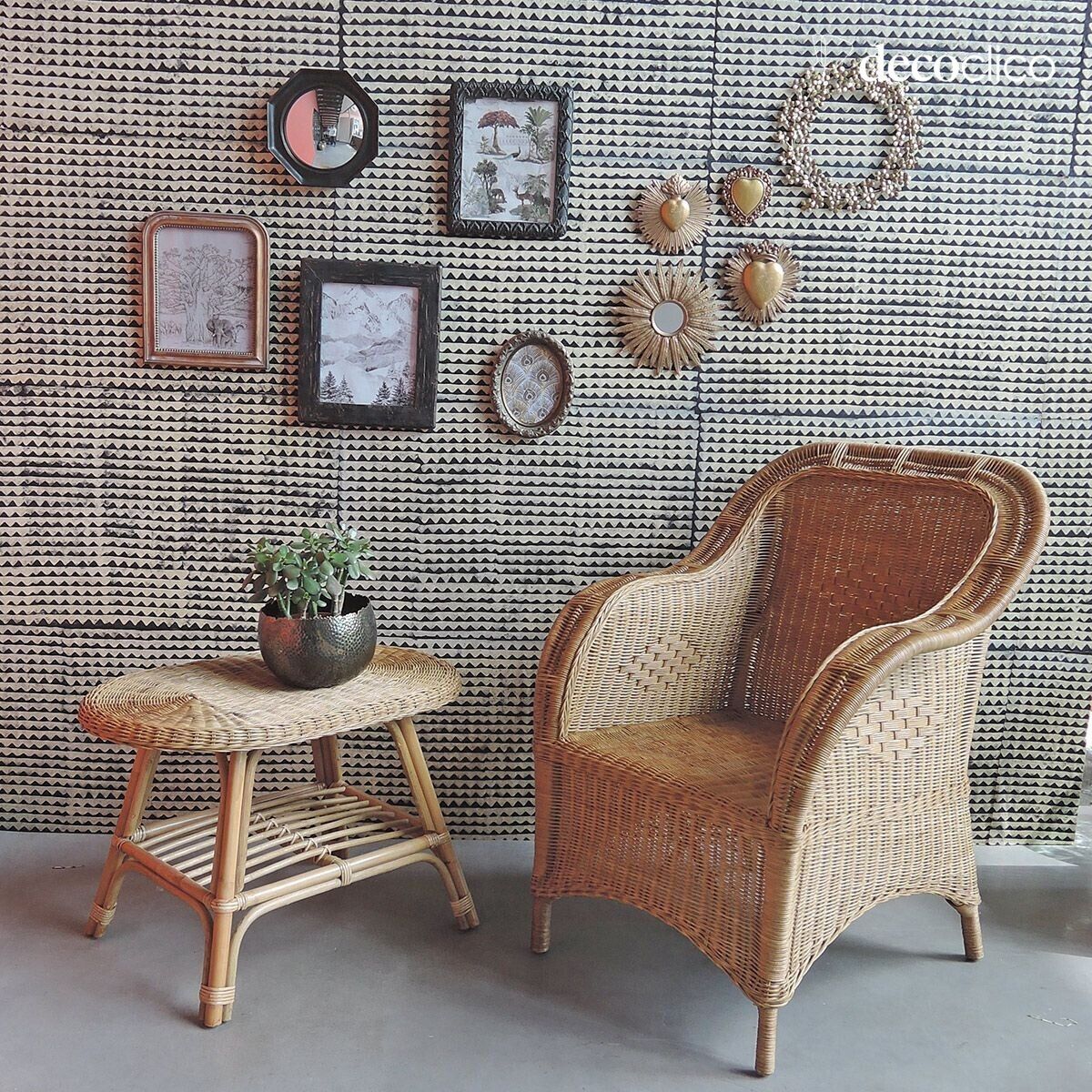 Sessel aus Naturrattan mit Armlehnen und geflochtener Sitzfläche Cabourg