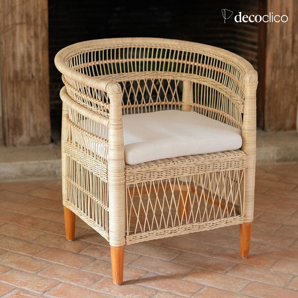 Rattansessel und Sitzkissen aus Chevron-Stoff Malawi