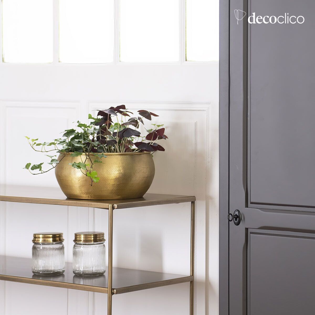 Set aus 2 Übertöpfen aus Aluminium mit gehämmerten Motiven in Messingoptik Jaya