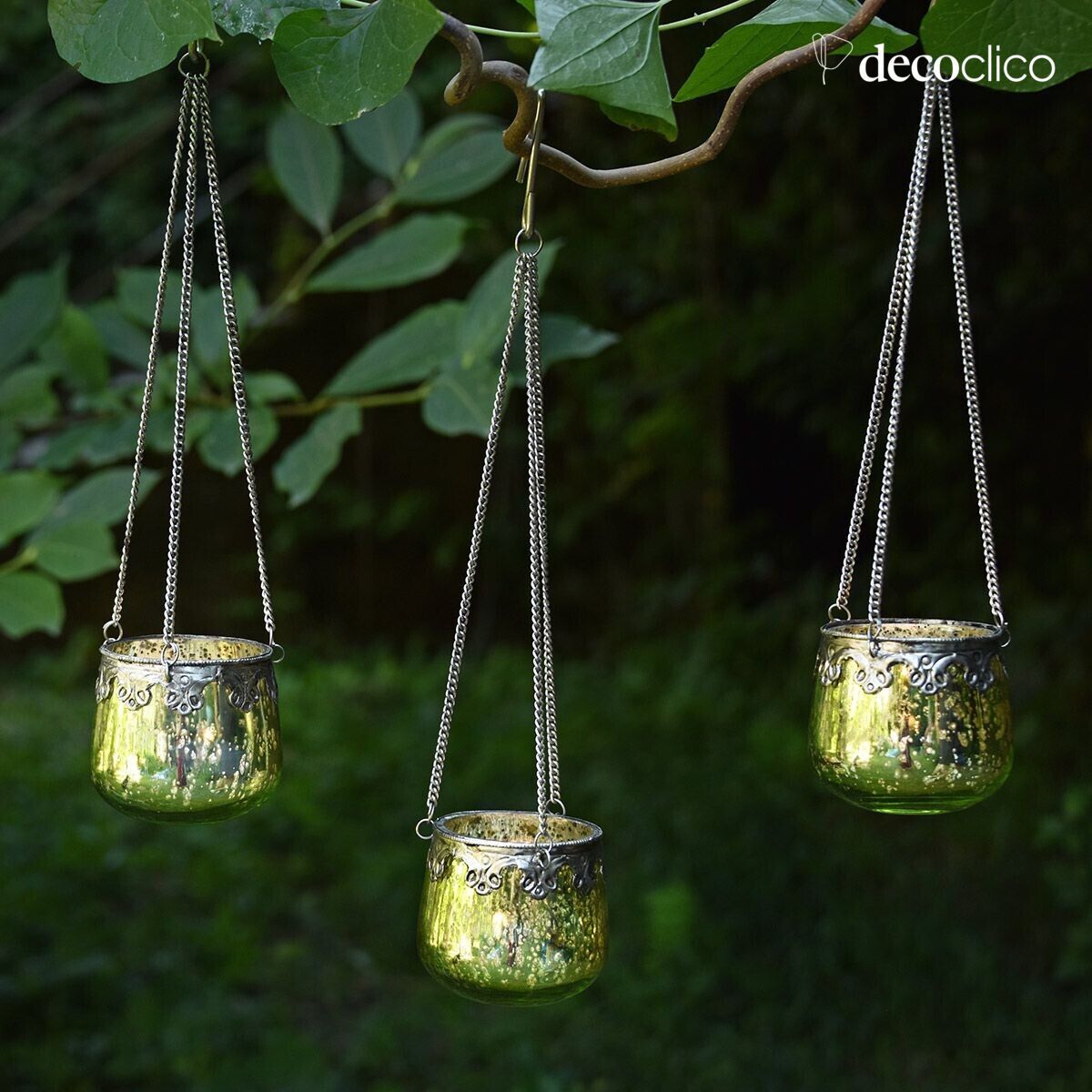 Set aus 3 indischen Windlichtern aus Quecksilberglas zum Aufhängen