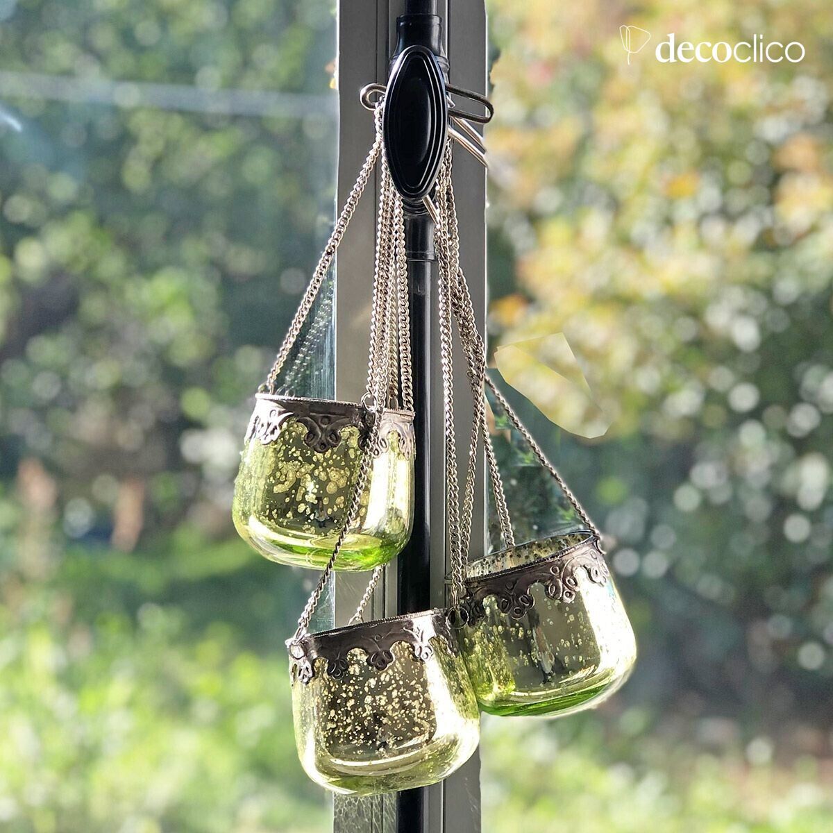 Set aus 3 indischen Windlichtern aus Quecksilberglas zum Aufhängen