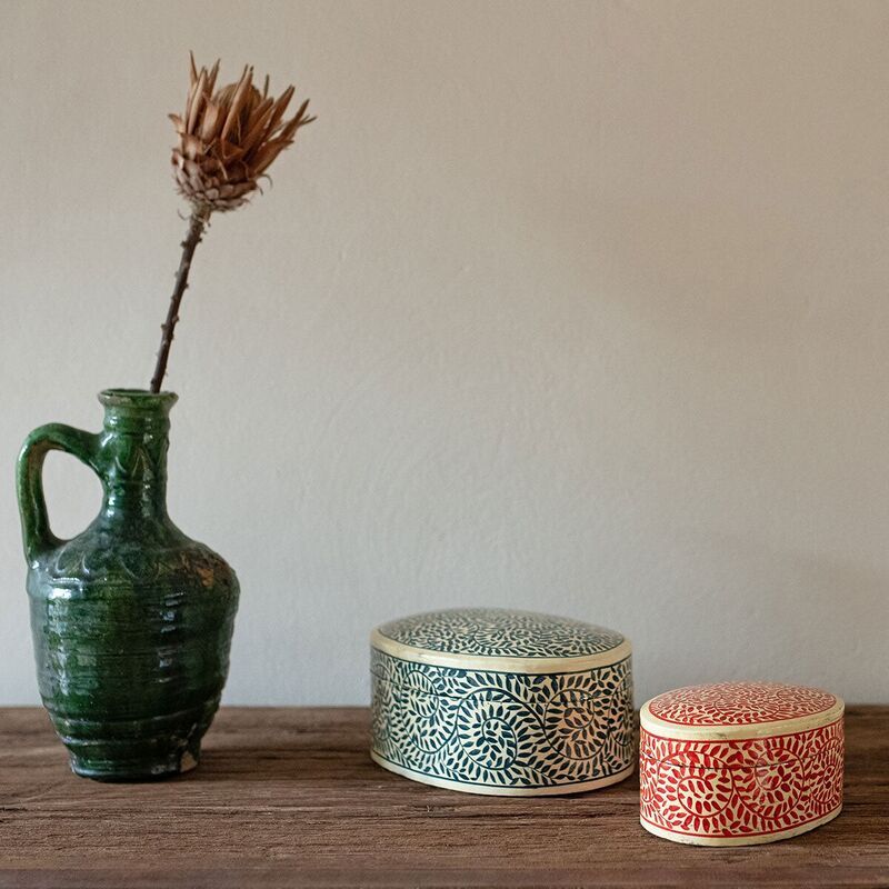 Set de 2 cajas ovales de papel maché