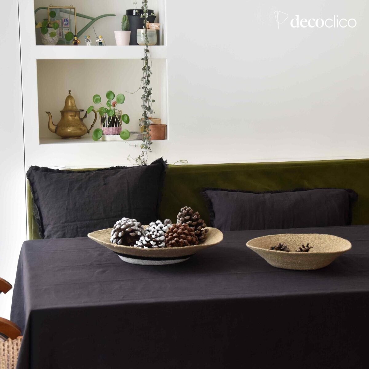 Set de 2 cestas de junco de mar con franjas de color mostaza y negro Bayadère Casatera