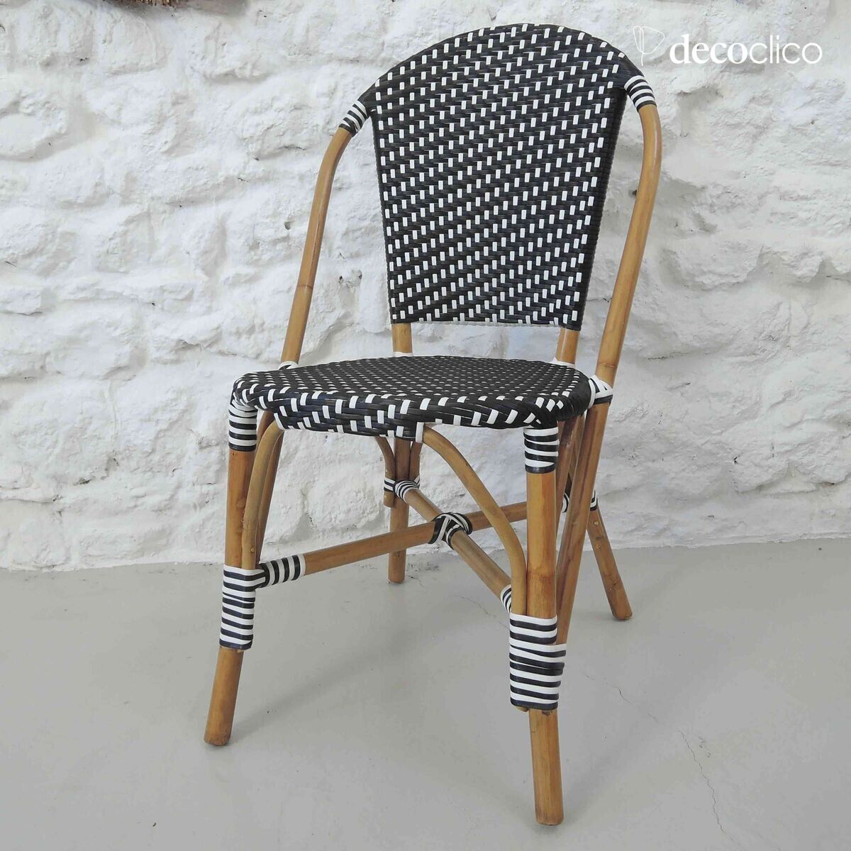Set de 2 chaises bistro pieds en rotin et tressage noir et blanc Belleville