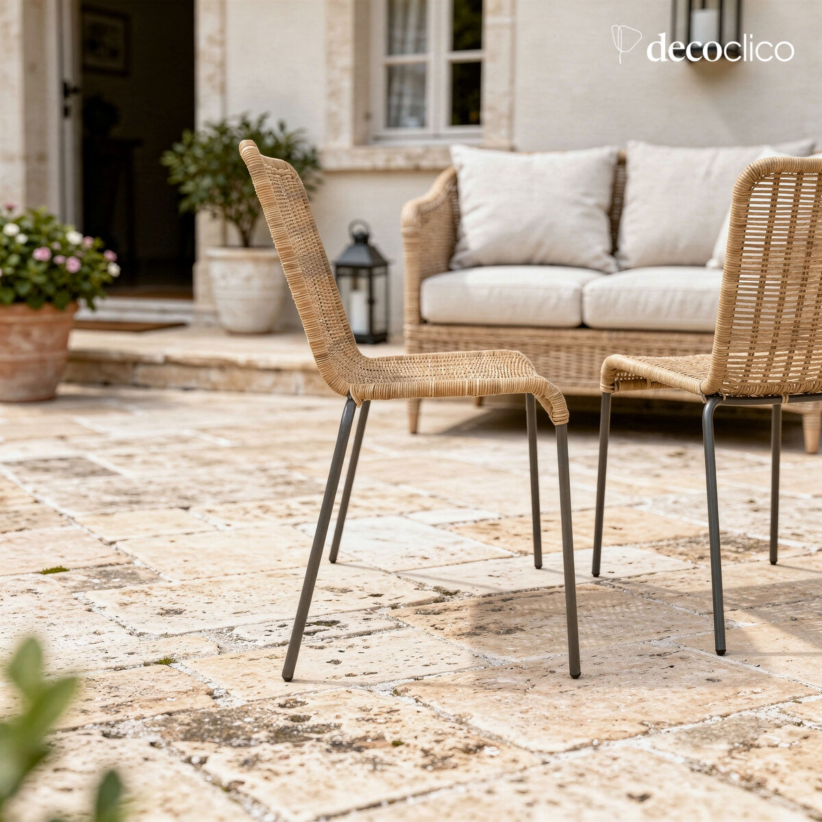 Set de 2 chaises intérieur extérieur en résine tressée