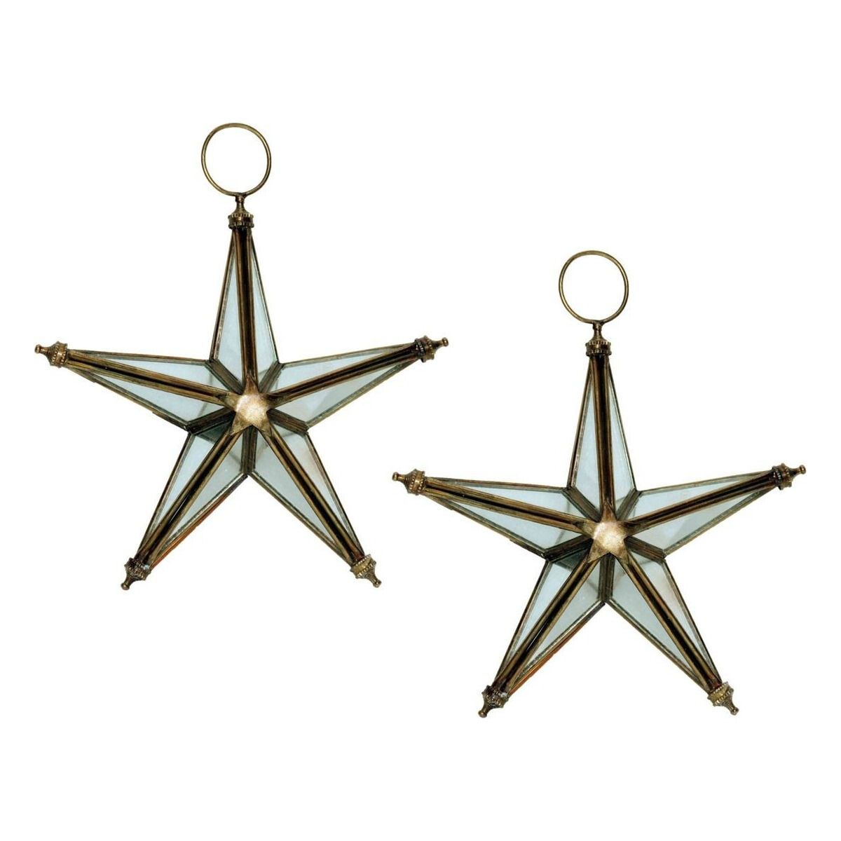 Set de 2 étoiles à suspendre en métal finition laiton et verre miroir