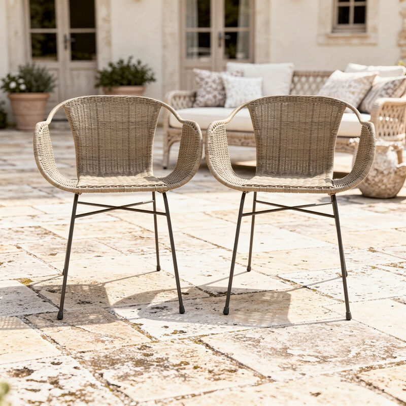 Set de 2 fauteuils intérieur extérieur en résine tressée