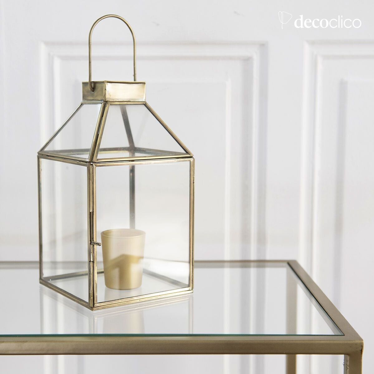 Set de 2 lanternes en verre et laiton finition doré Mira