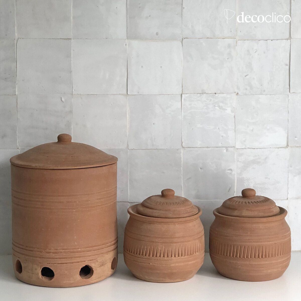 Set de 2 macetas de terracota con tapa hechas a mano Petra