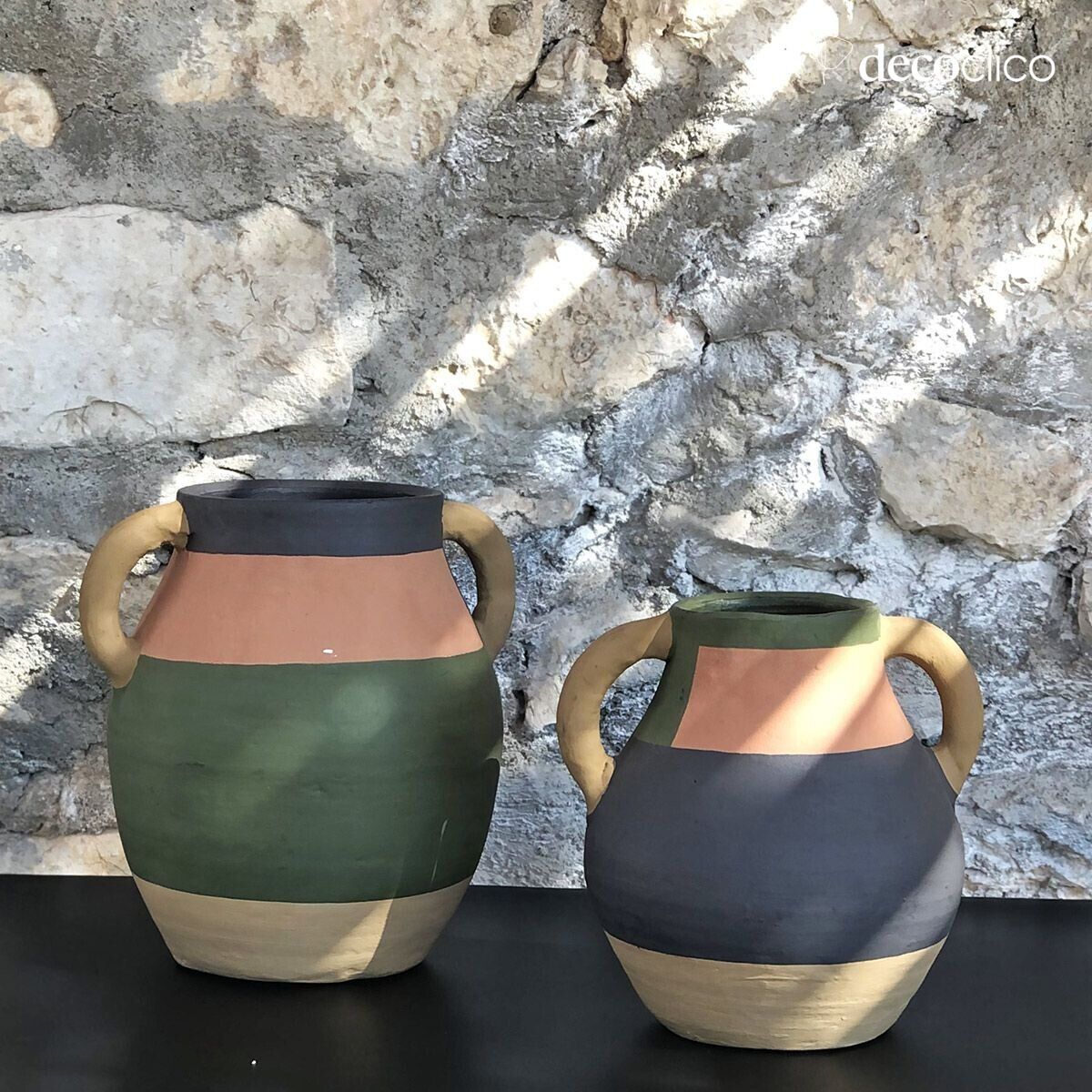 Set de 2 vases en terre cuite coloris terracotta, vert et bleu Lima