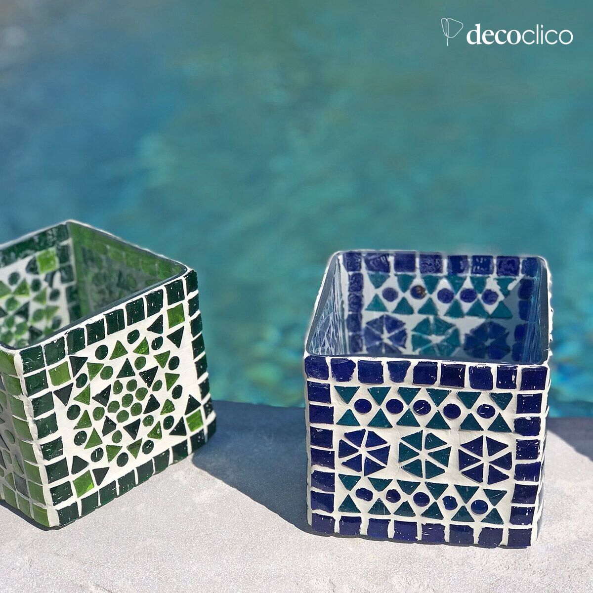 Set de 3 candelabros / portavelas cuadrados de mosaico de vidrio Bangalore