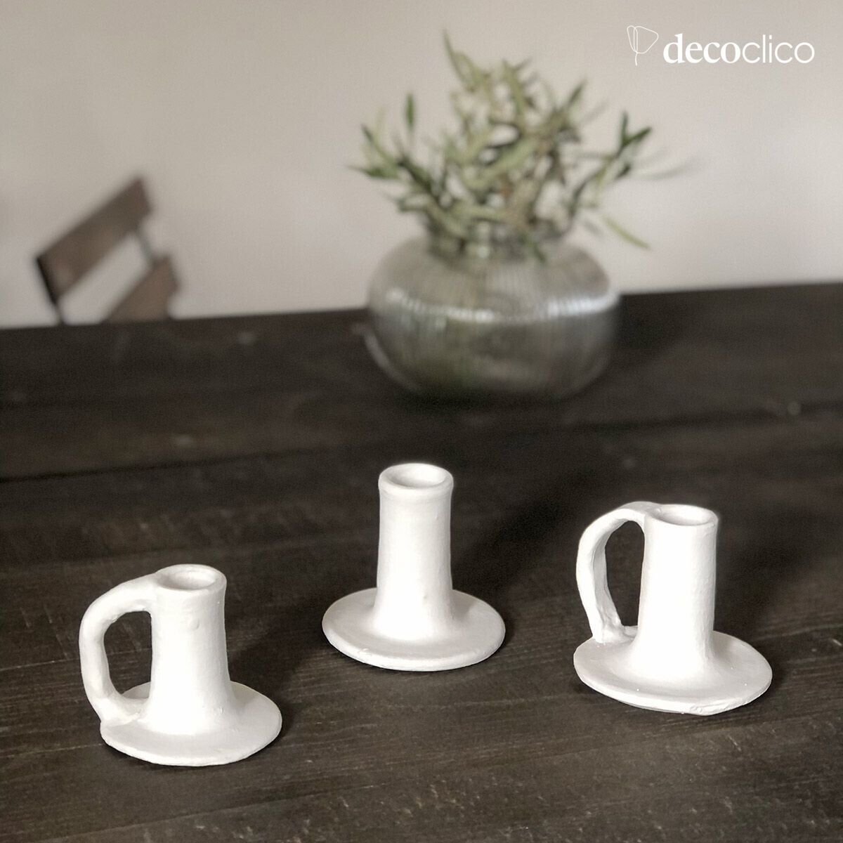 Set de 3 candelabros de terracota blanca mate Alma hechos a mano