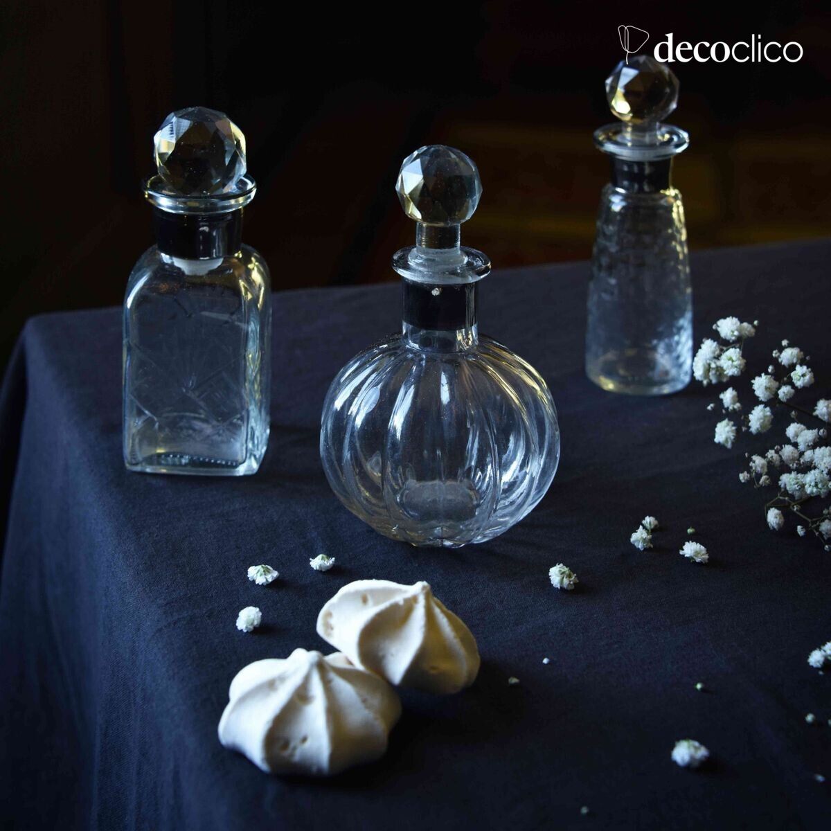 Set de 3 flacons en verre gravé avec bouchon facette Castille