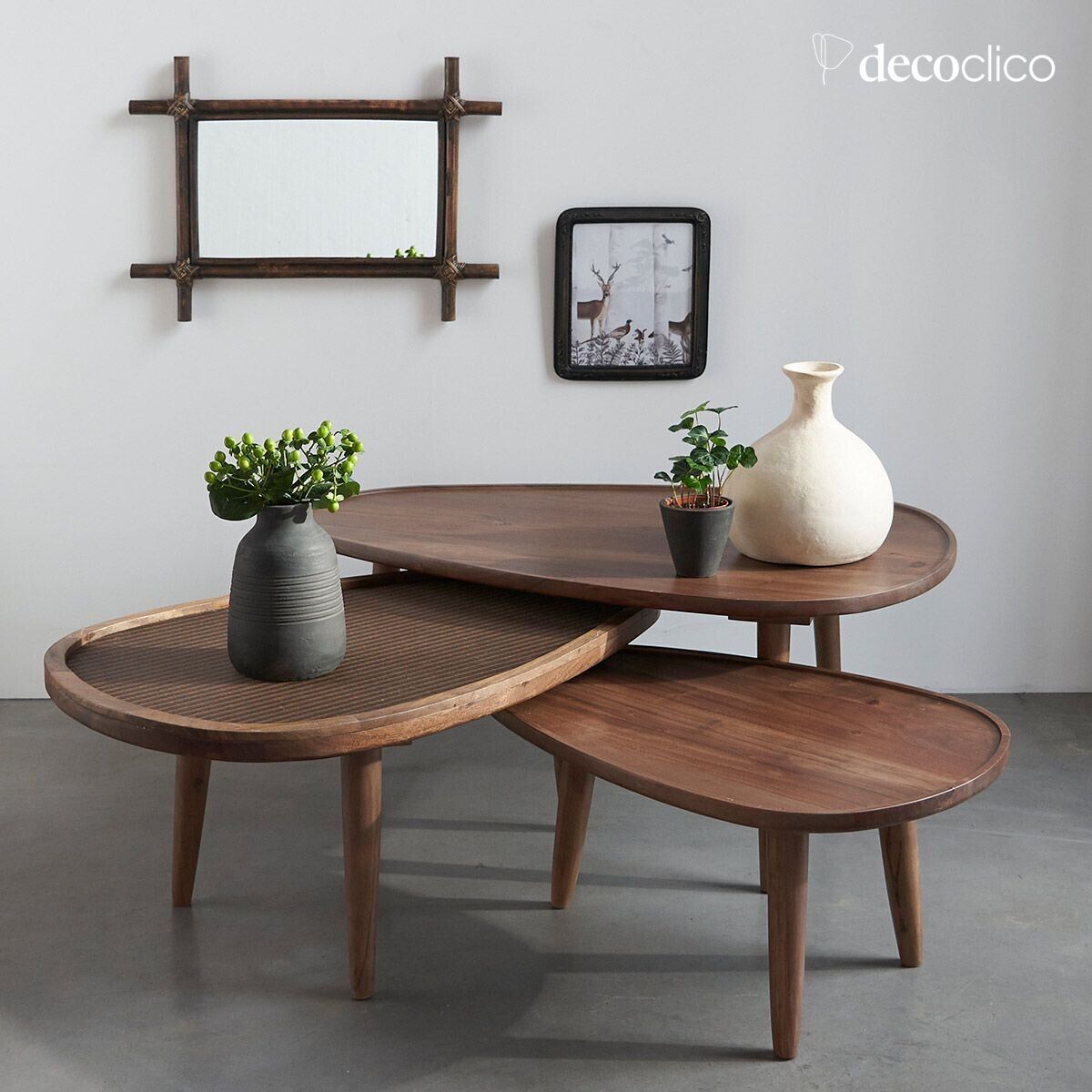 Set de 3 mesas de centro nido de acacia maciza Tatami