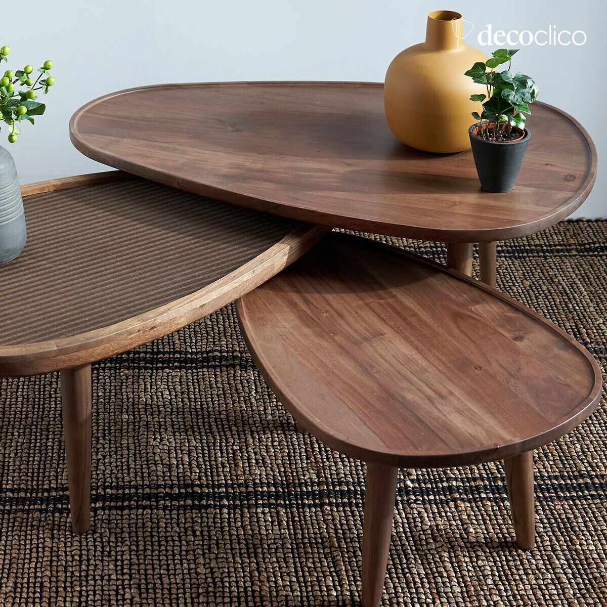 Set de 3 mesas de centro nido de acacia maciza Tatami