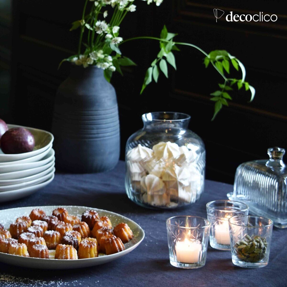 Set de 3 photophores en verre gravé transparent Castille