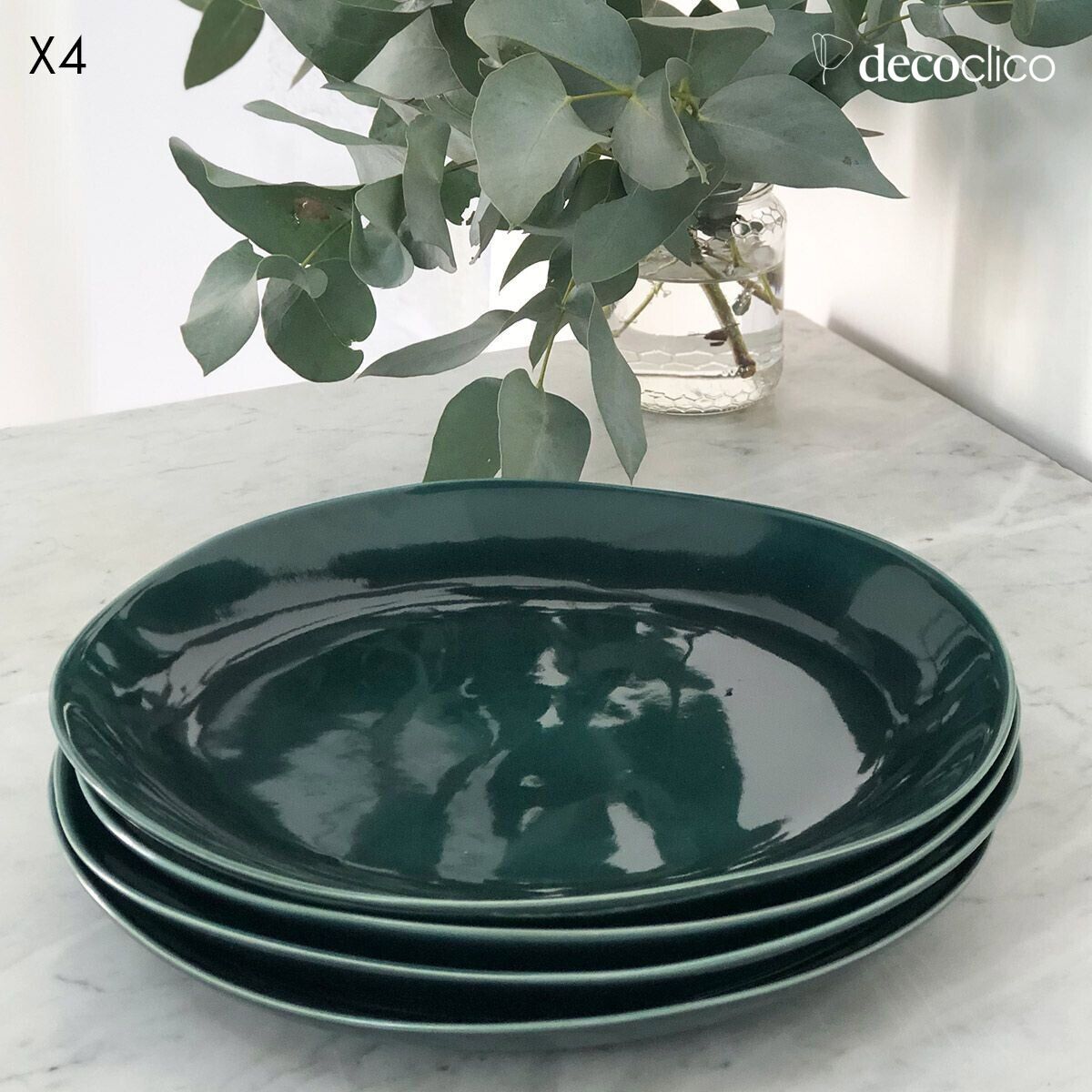 Set de 4 assiettes plates en céramique vert anglais  Lagune