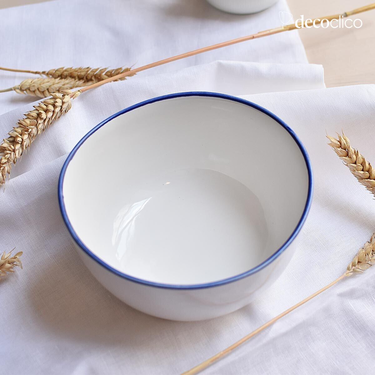 Set de 4 bols en céramique blanche et liseré bleu Baltique