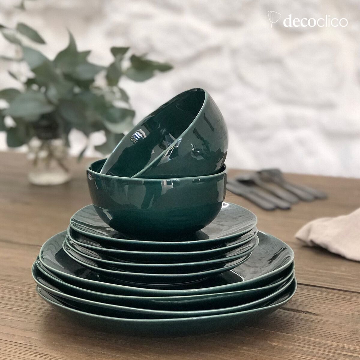 Set de 4 bols en céramique vert anglais Lagune