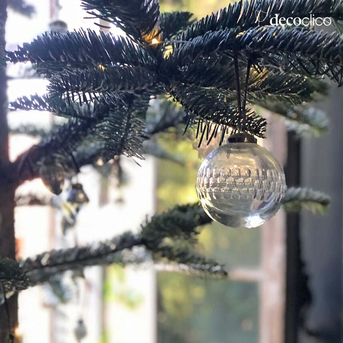 Set de 4 boules de Noël en verre transparent lien velours