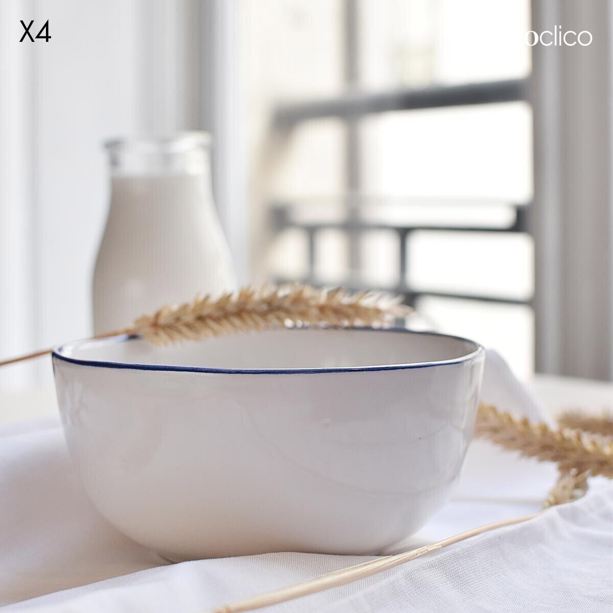 Set de 4 cuencos de cerámica blanca con ribete azul Baltique