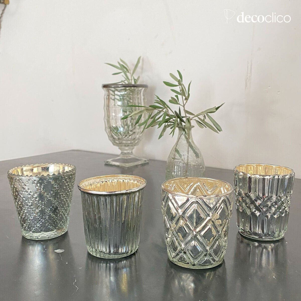 Set de 4 photophores en verre mercurisé