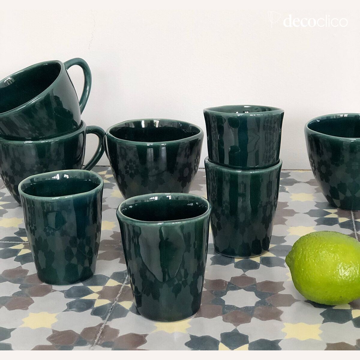 Set de 4 tazas de espresso de cerámica verde inglés Lagune