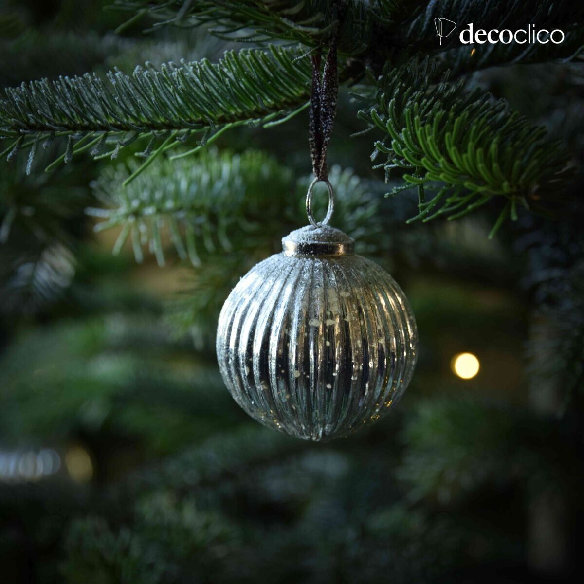 Set de 6 bolas de Navidad de cristal con mercurio y cordón de terciopelo