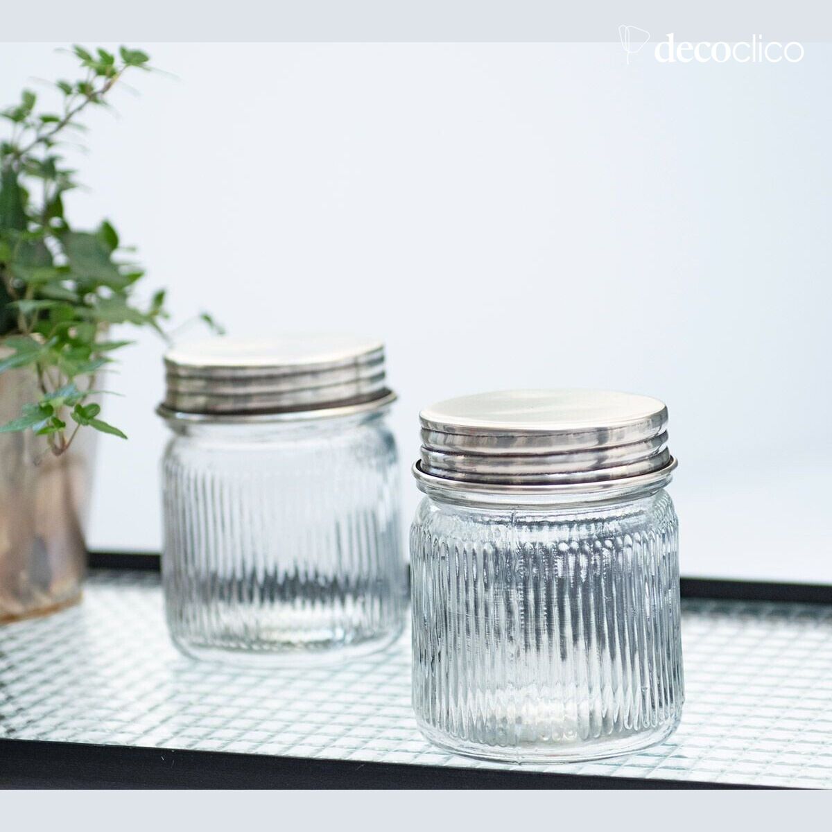 Set di 2 barattoli in vetro e ottone argentato Chaumont