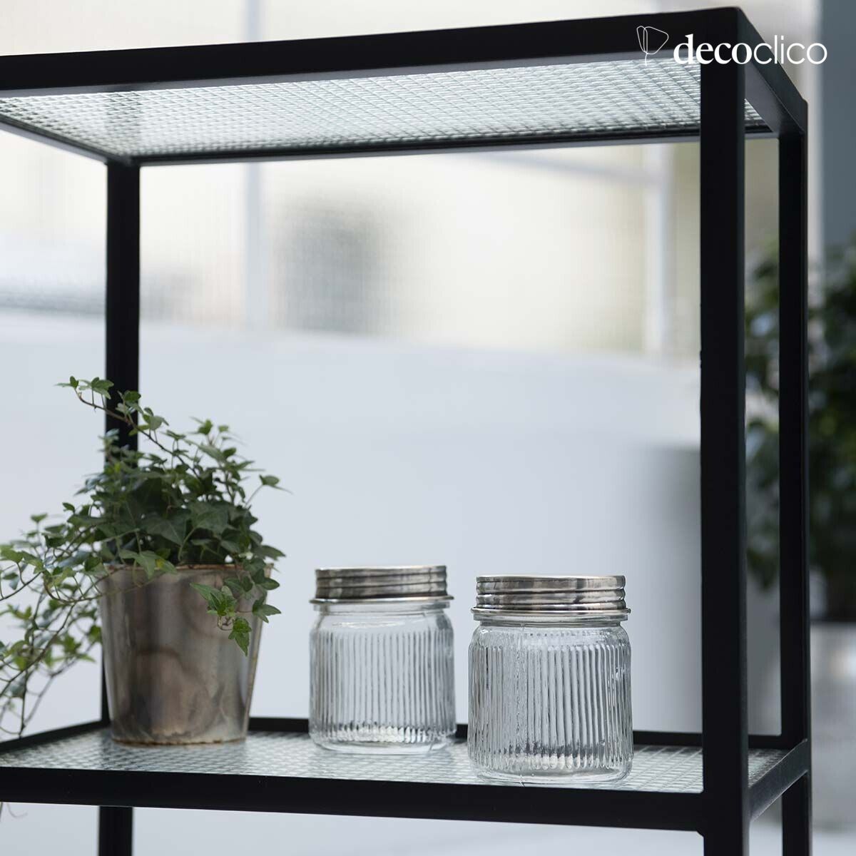 Set di 2 barattoli in vetro e ottone argentato Chaumont