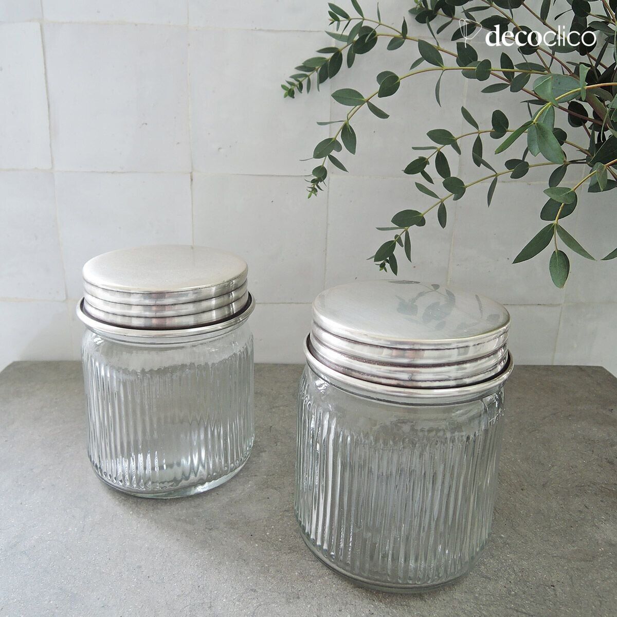 Set di 2 barattoli in vetro e ottone argentato Chaumont