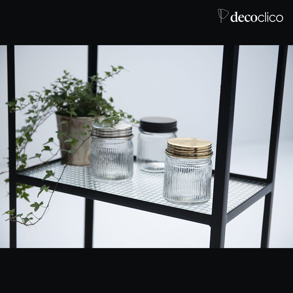 Set di 2 barattoli in vetro e ottone nero Chaumont