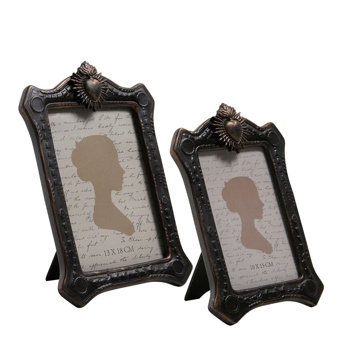 Set di 2 cornici rettangolari da appoggio con contorno color carbone opaco e dorato