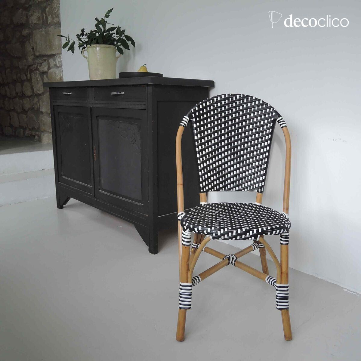 Set di 2 sedie da bistrot con gambe in rattan e intreccio bianco e nero Belleville