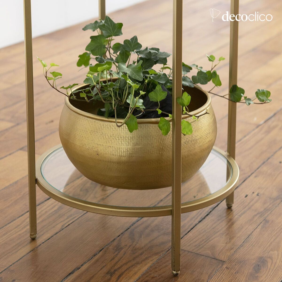 Set di 2 vasi in alluminio con motivi martellati e finitura in ottone Jaya