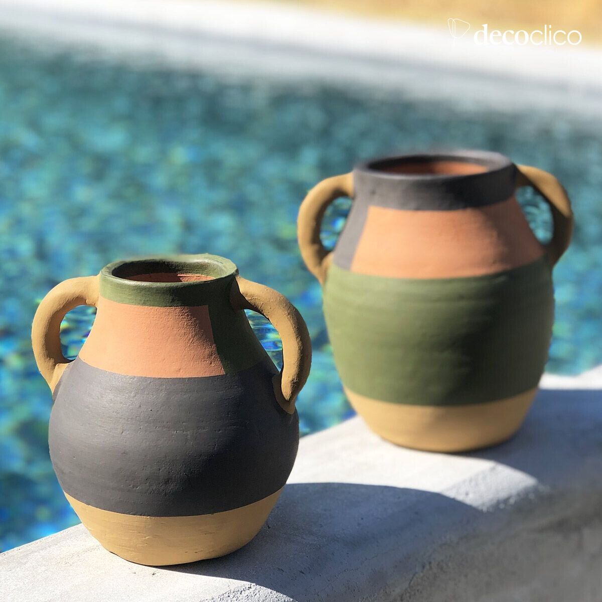Set di 2 vasi in terracotta color terracotta, verde e blu Lima
