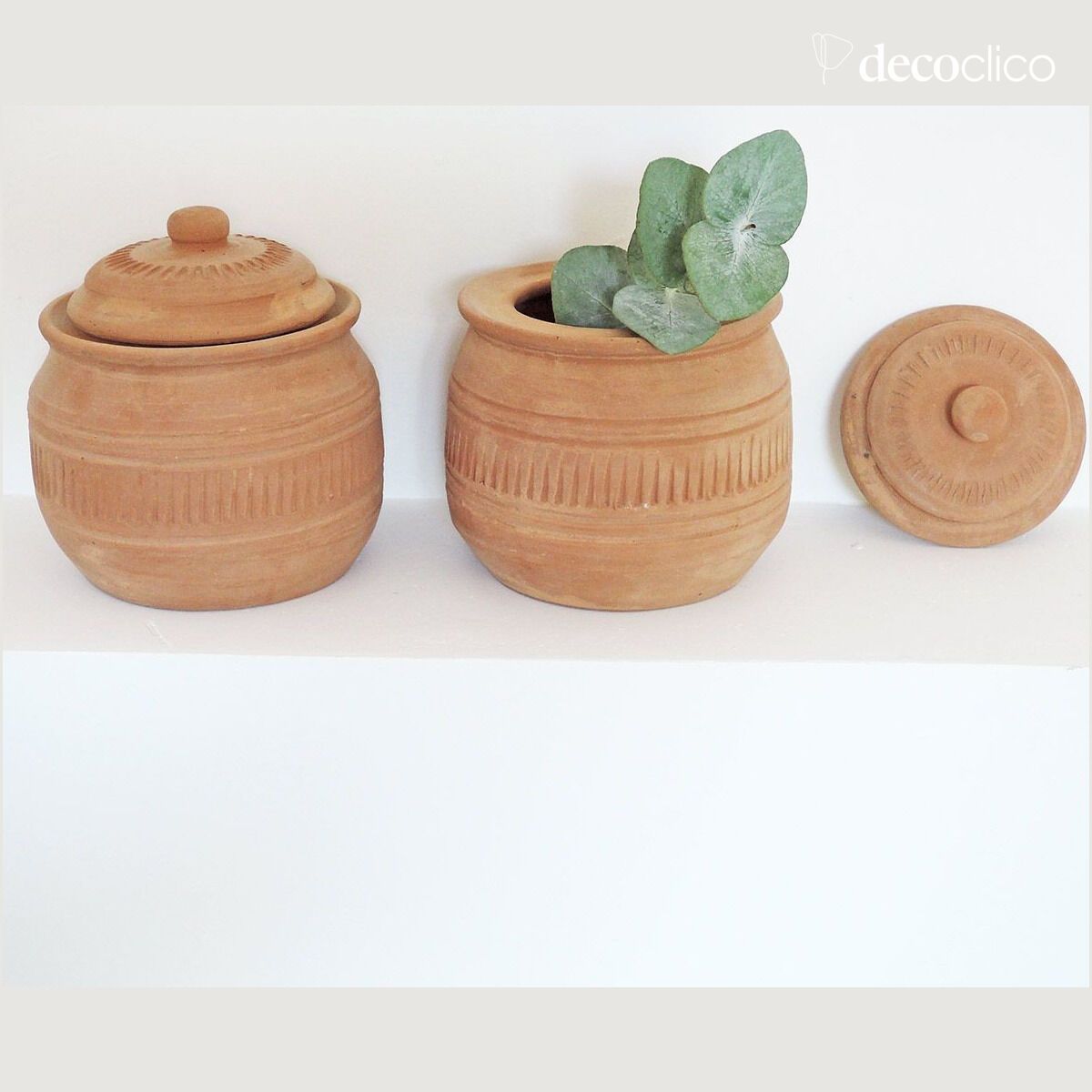 Set di 2 vasi in terracotta con coperchio fatti a mano Petra