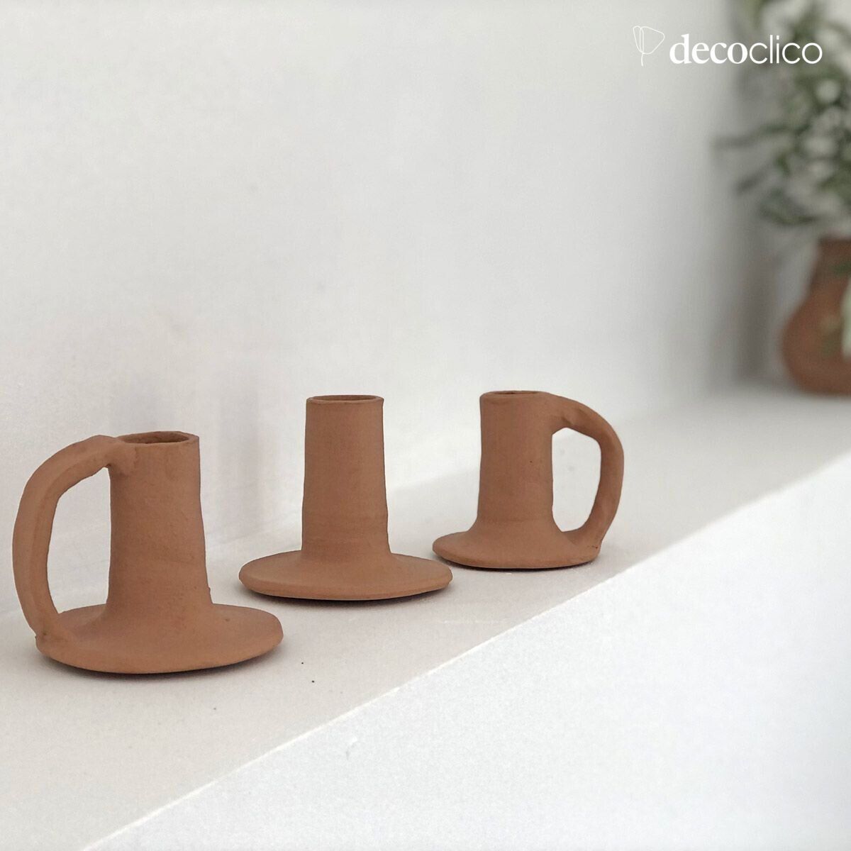 Set di 3 portacandele in terracotta Alma fatti a mano
